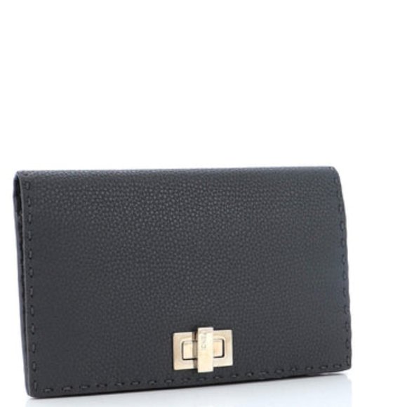 FENDI Selleria Leather Clutch Wallet in Gray with Silver Hardware - Picture 1 of 6